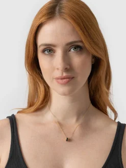 Gold Jewelry|Jewelry|Saint and Sofia Enamel Stripe Charm Necklace - Gold/Black