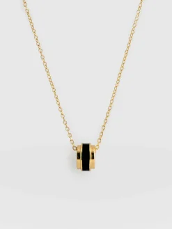 Gold Jewelry|Jewelry|Saint and Sofia Enamel Stripe Charm Necklace - Gold/Black