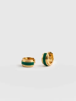 Gold Jewelry|Jewelry|Saint and Sofia Enamel Stripe Huggie Earrings - Gold/Green