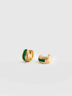 Gold Jewelry|Jewelry|Saint and Sofia Enamel Stripe Huggie Earrings - Gold/Green