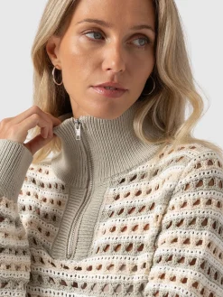 Knitwear|Saint and Sofia Ester Quarter Zip Knit - Beige