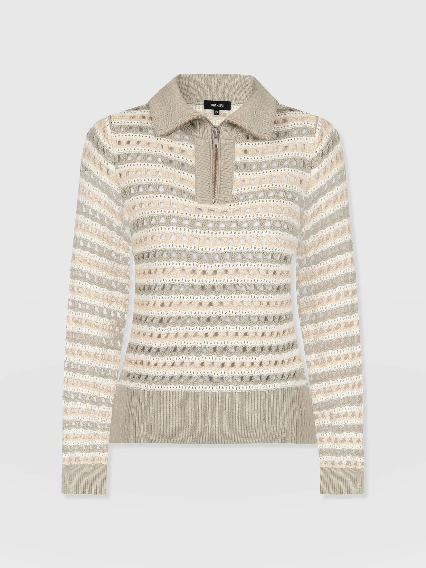 Knitwear|Saint and Sofia Ester Quarter Zip Knit - Beige