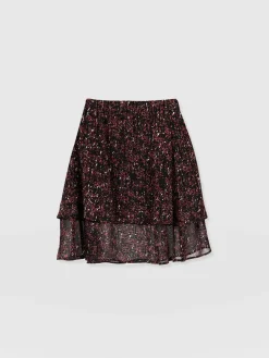 Skirts|Saint and Sofia Etta Mini Layered Skirt - Red Ditsy Leopard