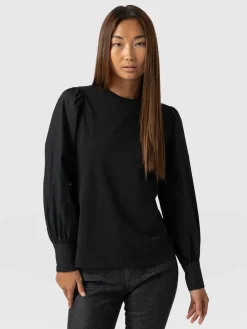 Blouses & Shirts|T-shirts & Tanks|Saint and Sofia Eva Mock Shirt - Black