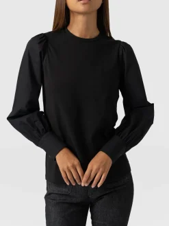 Blouses & Shirts|T-shirts & Tanks|Saint and Sofia Eva Mock Shirt - Black