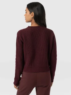 Knitwear|Sweaters|Saint and Sofia Eyelet Rib Knit Sweater - Maroon
