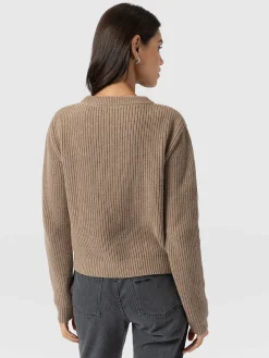 Knitwear|Sweaters|Saint and Sofia Eyelet Rib Knit Sweater - Mocha