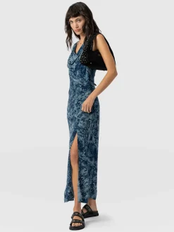 Dresses|Saint and Sofia Faye Cowl Neck Dress - Blue Marble