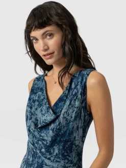 Dresses|Saint and Sofia Faye Cowl Neck Dress - Blue Marble