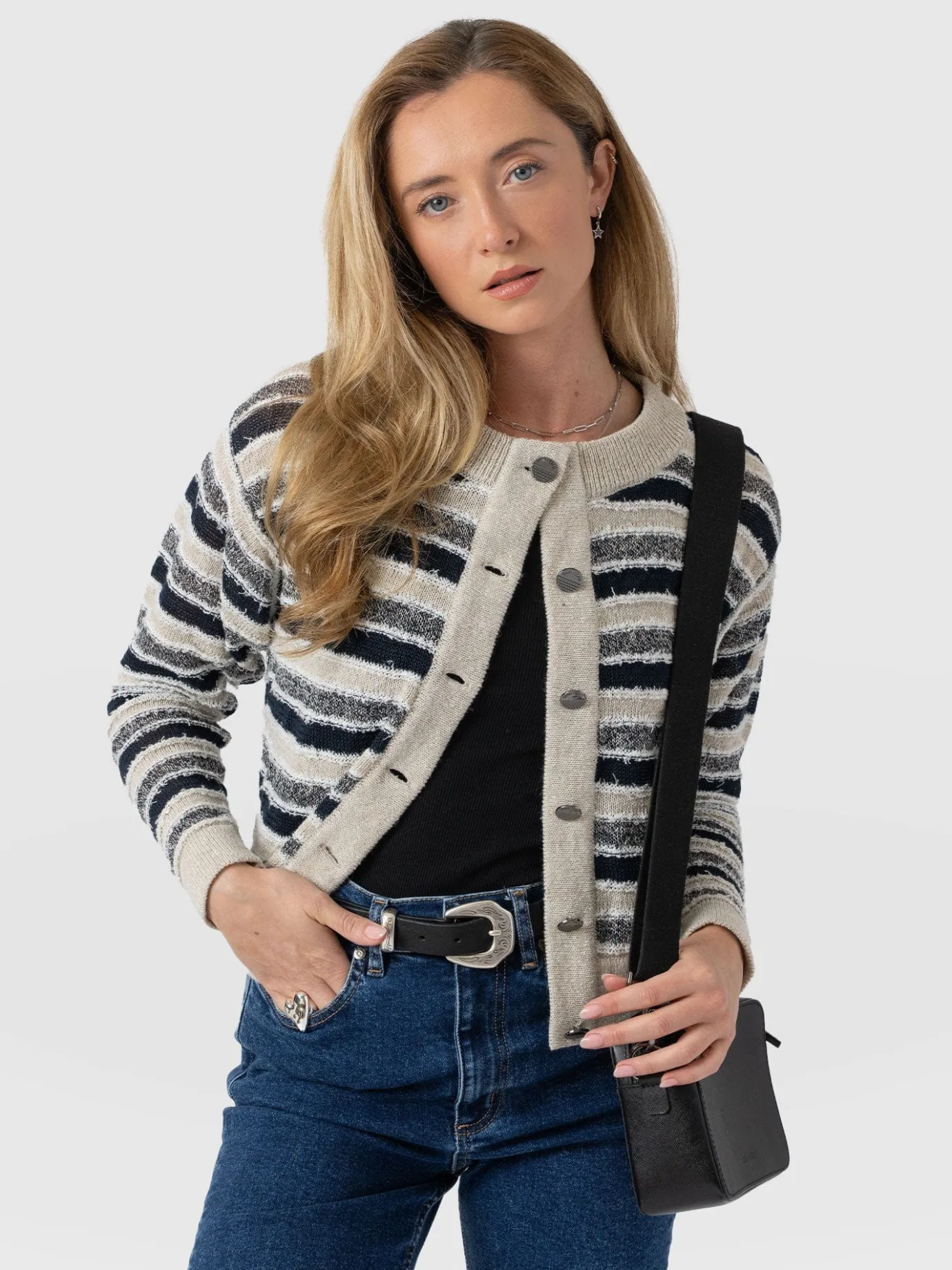 Knitwear|Saint and Sofia Fearne Knit Cardigan - Blue Stripe