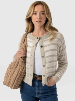 Knitwear|Saint and Sofia Fearne Knit Cardigan - Cream Stripe