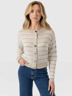 Knitwear|Saint and Sofia Fearne Knit Cardigan - Cream Stripe