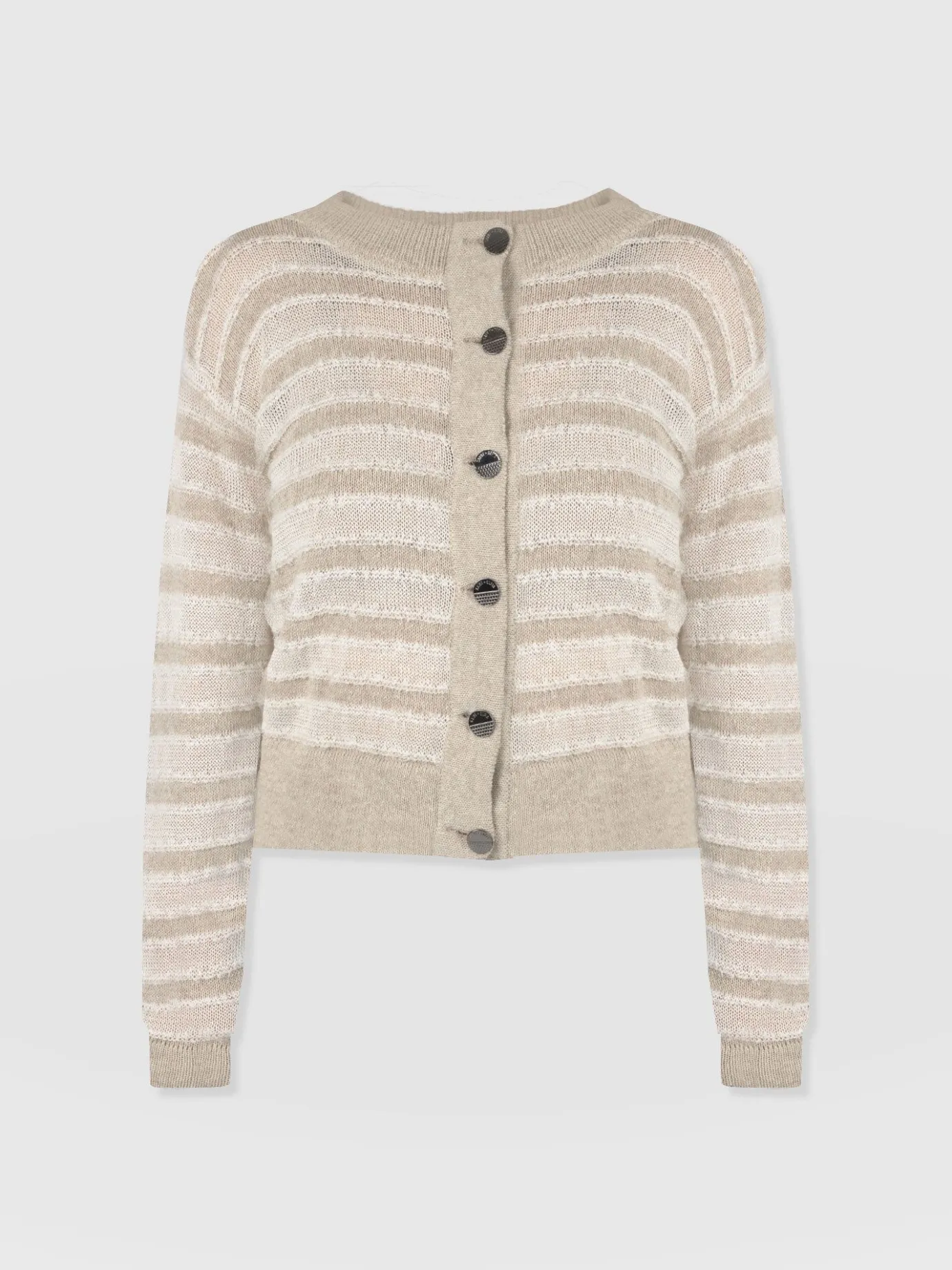 Knitwear|Saint and Sofia Fearne Knit Cardigan - Cream Stripe