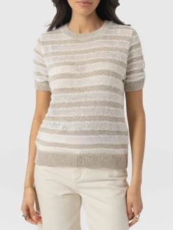 Knitwear|T-shirts & Tanks|Saint and Sofia Fearne Knit Tee - Cream Stripe