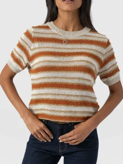 Knitwear|T-shirts & Tanks|Saint and Sofia Fearne Knit Tee - Rust Stripe
