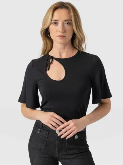T-shirts & Tanks|Saint and Sofia Freya Tie Tee - Black