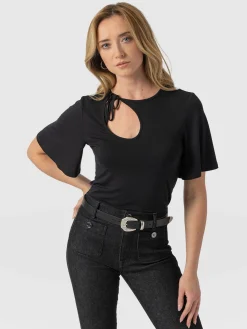 T-shirts & Tanks|Saint and Sofia Freya Tie Tee - Black