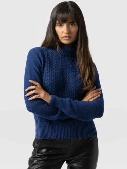 Sweaters|Knitwear|Saint and Sofia Glen Cable Knit Sweater - Blue