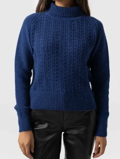 Sweaters|Knitwear|Saint and Sofia Glen Cable Knit Sweater - Blue