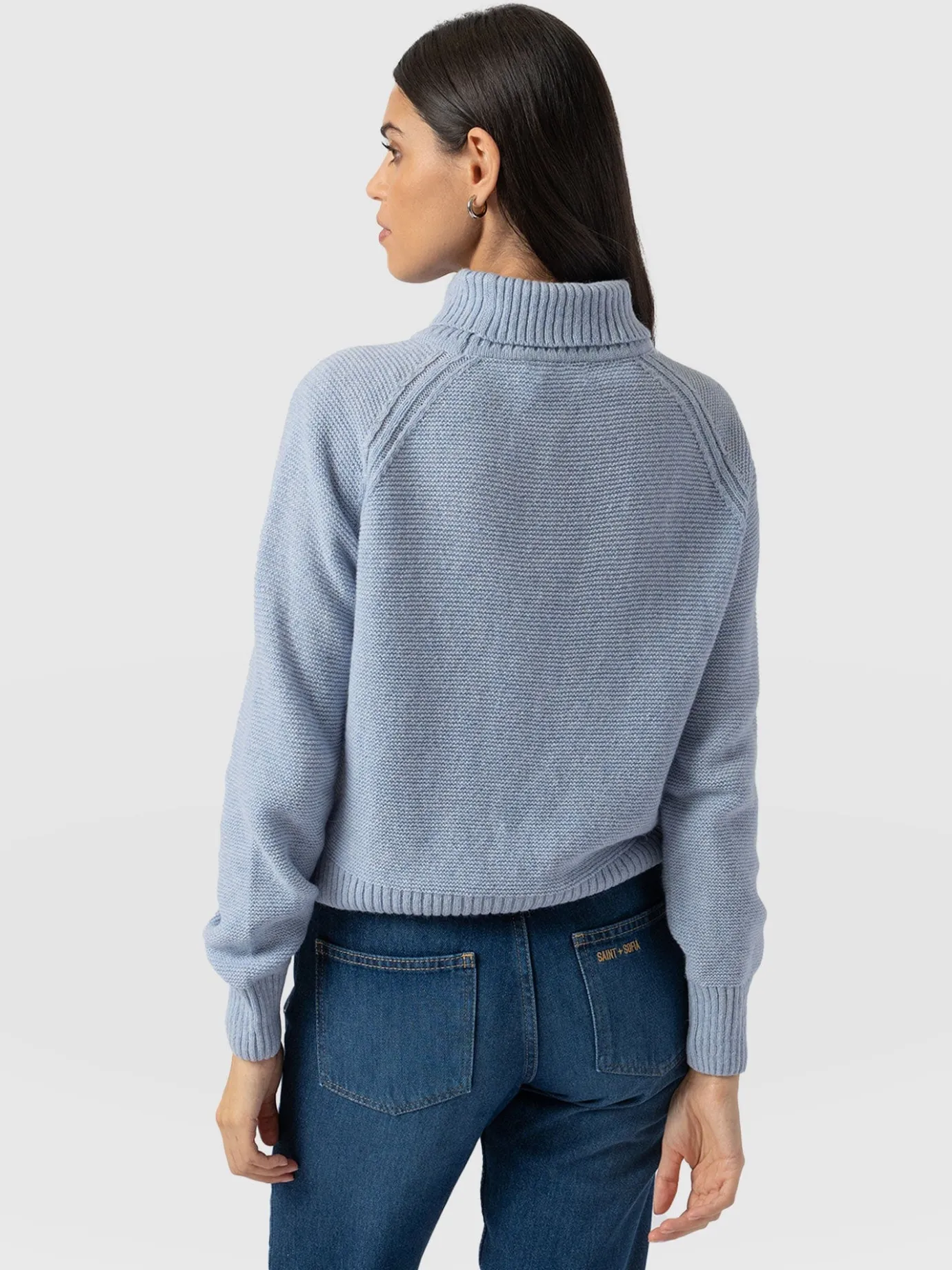 Knitwear|Saint and Sofia Glen Cable Knit Sweater - Pale Blue