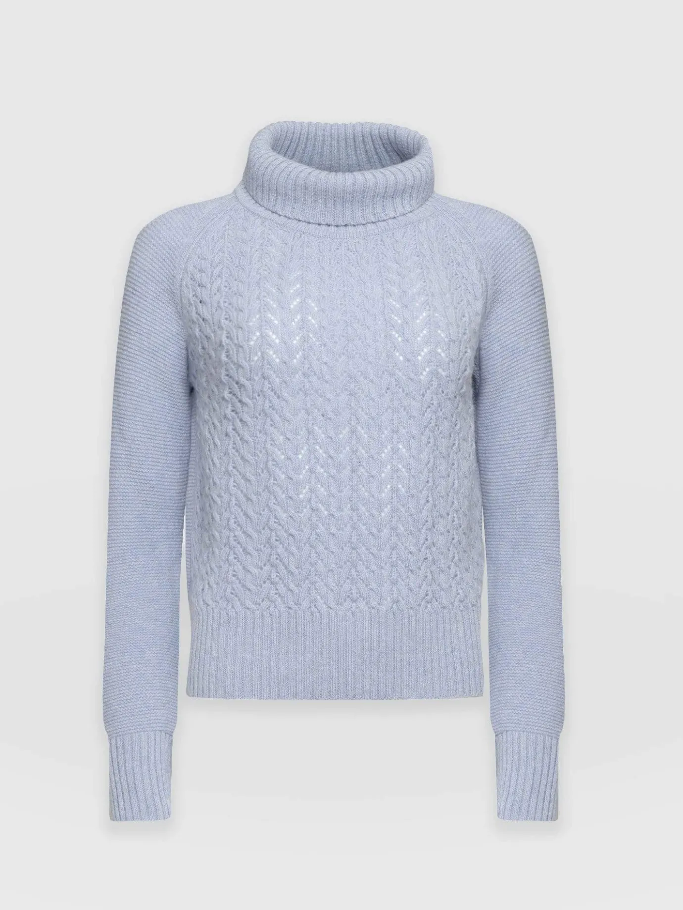 Knitwear|Saint and Sofia Glen Cable Knit Sweater - Pale Blue