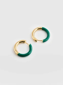 Gold Jewelry|Jewelry|Saint and Sofia Gold Enamel Hoop Earrings - Gold/Green