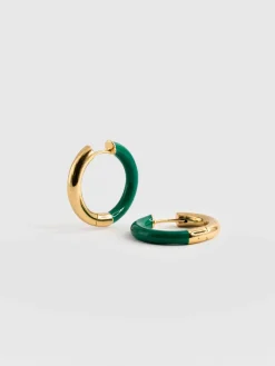 Gold Jewelry|Jewelry|Saint and Sofia Gold Enamel Hoop Earrings - Gold/Green