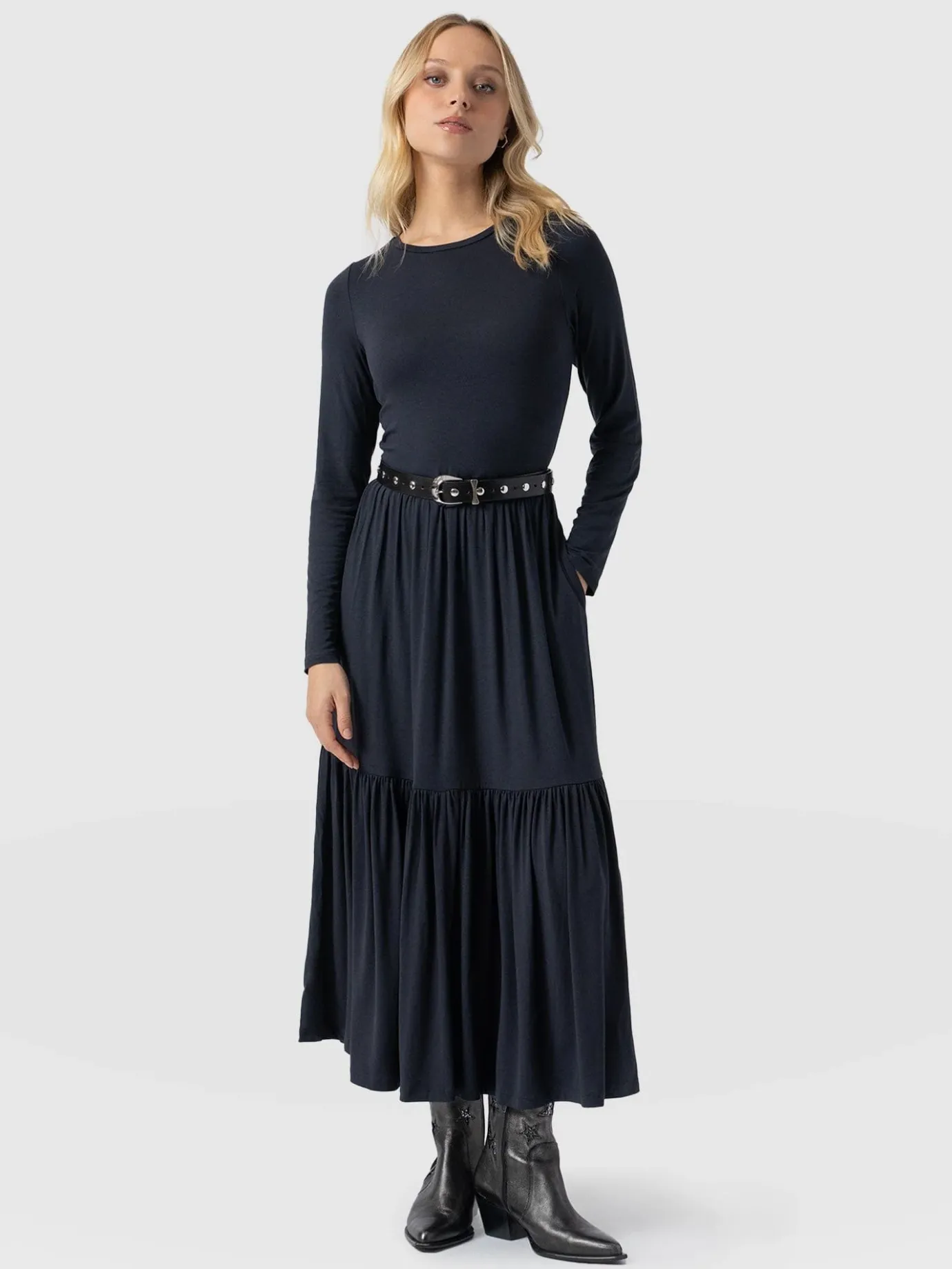 Dresses|Saint and Sofia Greenwich Dress Long Sleeve - Navy