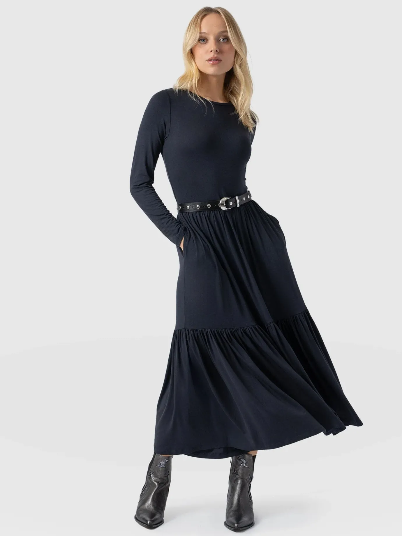 Dresses|Saint and Sofia Greenwich Dress Long Sleeve - Navy