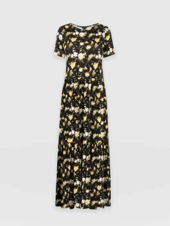 Dresses|Saint and Sofia Greenwich Dress Short Sleeve - Black Daisy Floral