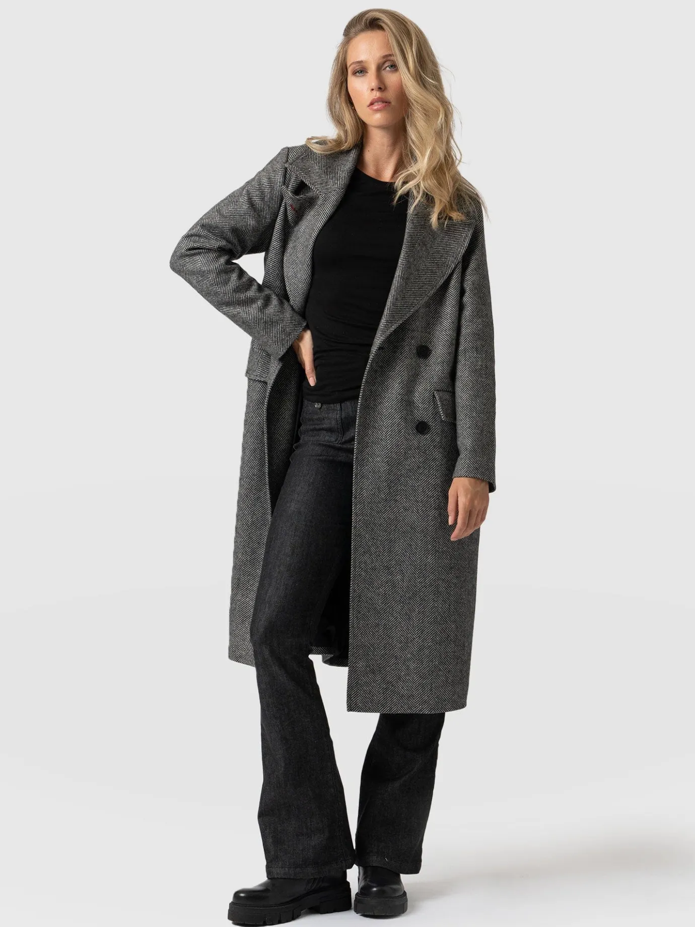 Coats & Jackets|Saint and Sofia Hampton Coat - Monochrome Chevron
