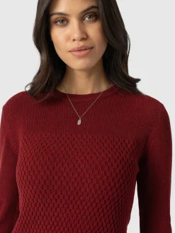 Knitwear|Sweaters|Saint and Sofia Honeycomb Rib Sweater - Burgundy