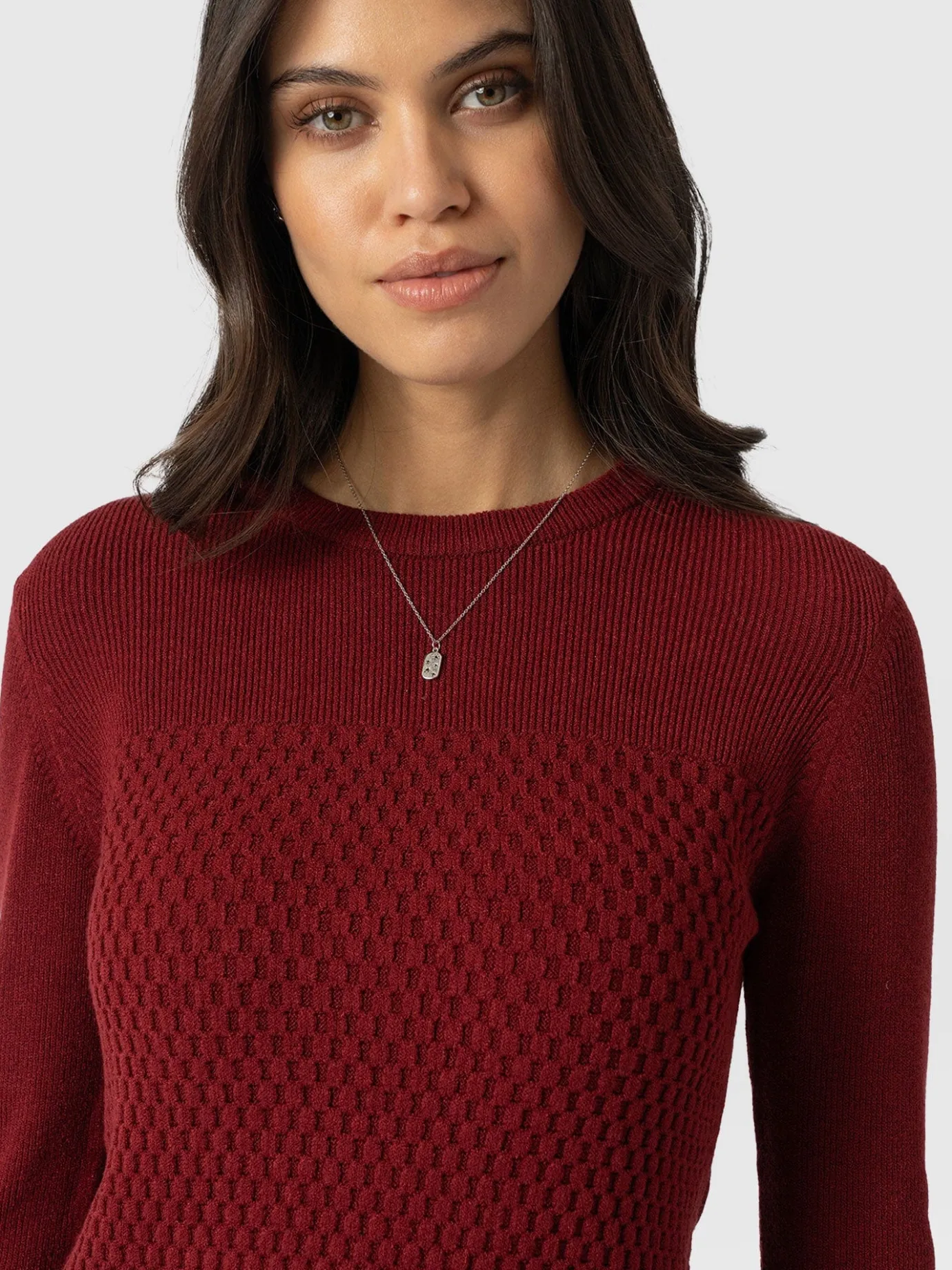 Knitwear|Sweaters|Saint and Sofia Honeycomb Rib Sweater - Burgundy