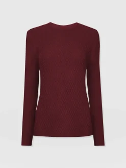 Knitwear|Sweaters|Saint and Sofia Honeycomb Rib Sweater - Burgundy