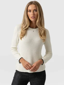 Knitwear|Sweaters|Saint and Sofia Honeycomb Rib Sweater - Cream