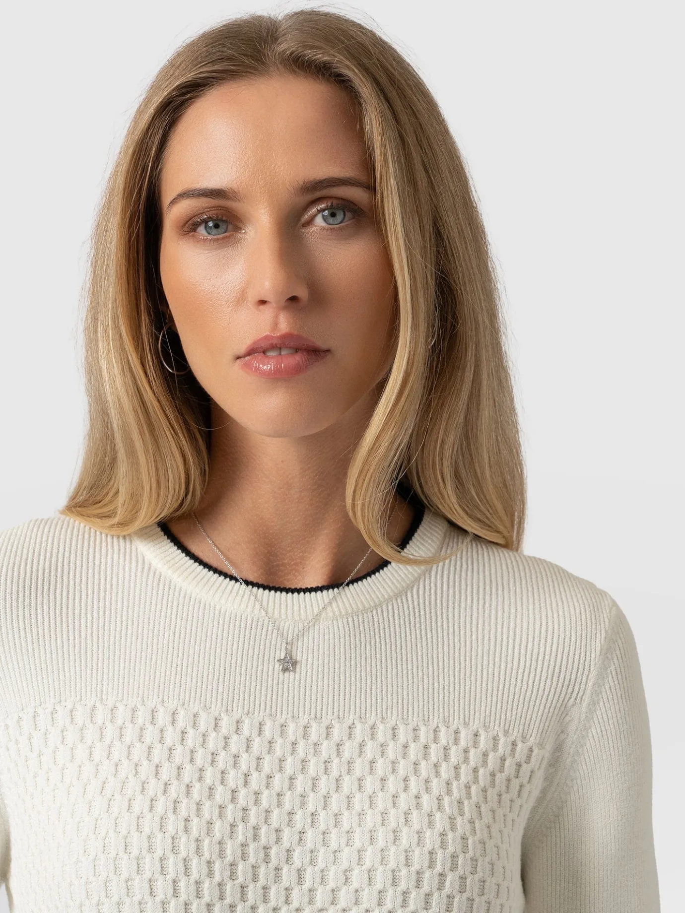 Knitwear|Sweaters|Saint and Sofia Honeycomb Rib Sweater - Cream