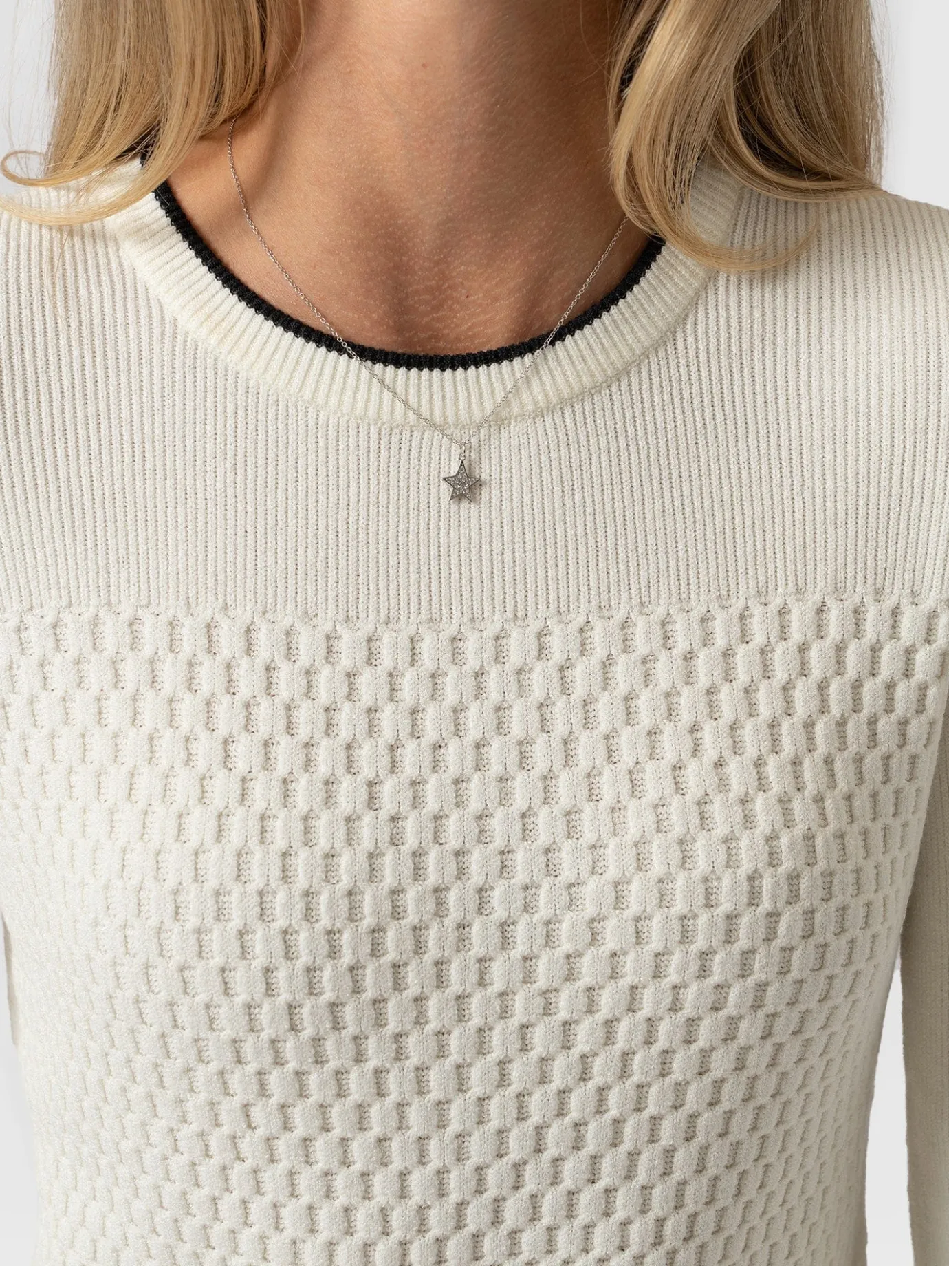 Knitwear|Sweaters|Saint and Sofia Honeycomb Rib Sweater - Cream