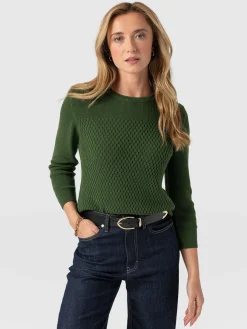 Knitwear|Sweaters|Saint and Sofia Honeycomb Rib Sweater - Green