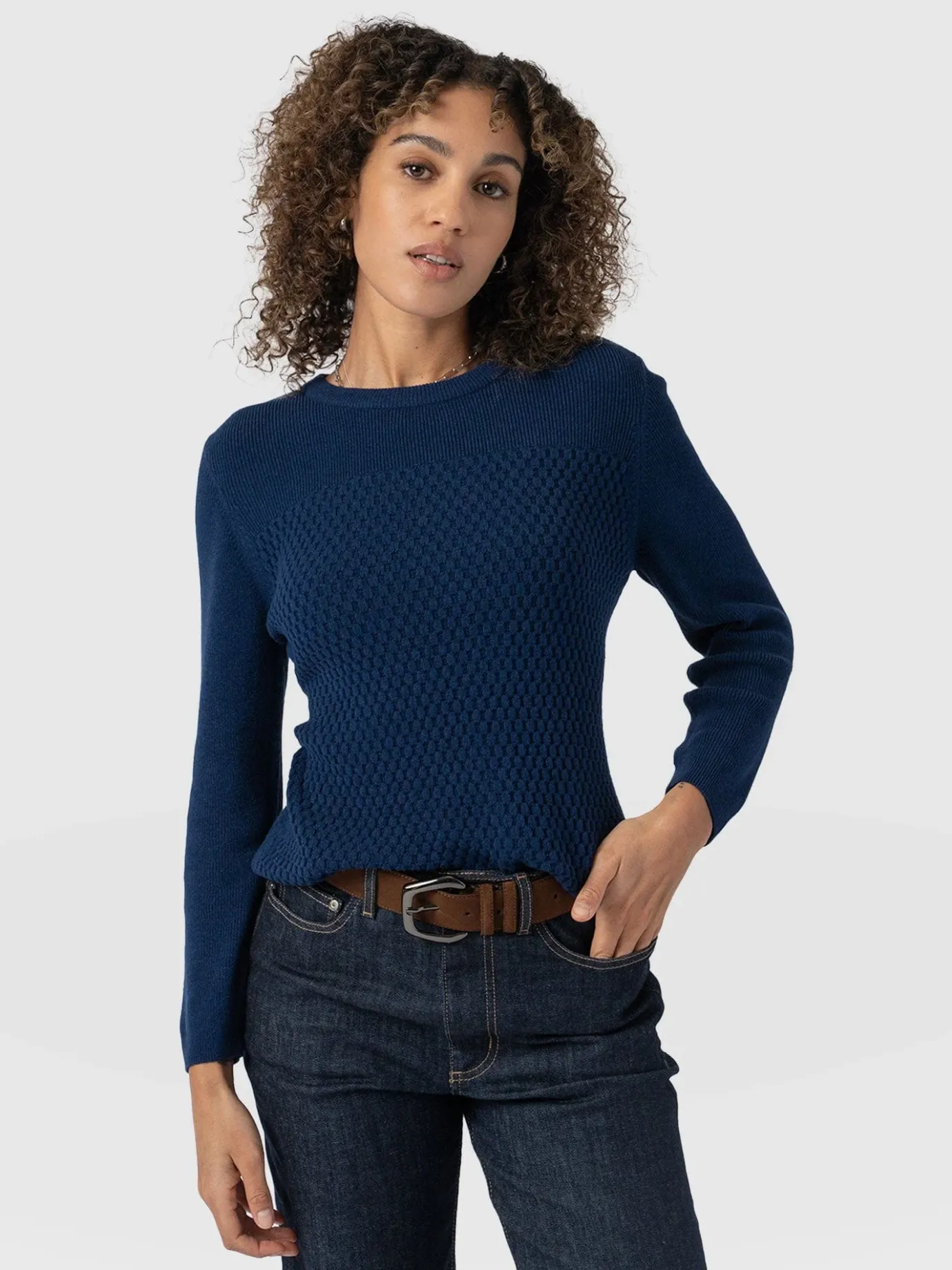 Sweaters|Knitwear|Saint and Sofia Honeycomb Rib Sweater - Navy