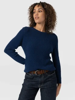 Sweaters|Knitwear|Saint and Sofia Honeycomb Rib Sweater - Navy