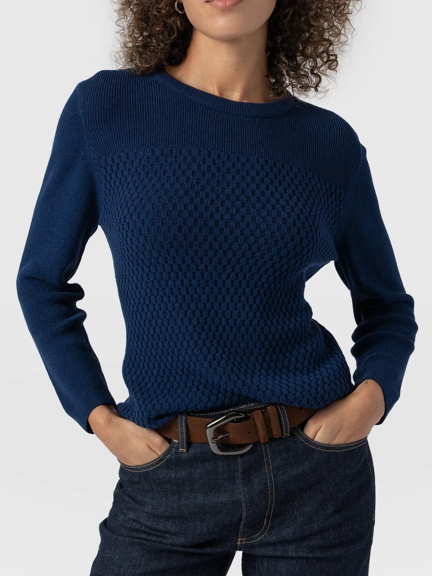 Sweaters|Knitwear|Saint and Sofia Honeycomb Rib Sweater - Navy