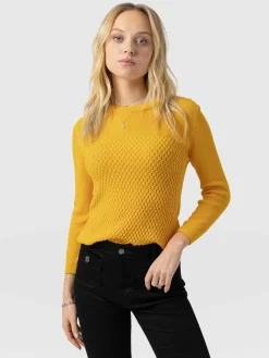 Knitwear|Sweaters|Saint and Sofia Honeycomb Rib Sweater - Yellow