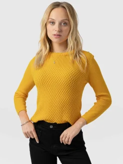 Knitwear|Sweaters|Saint and Sofia Honeycomb Rib Sweater - Yellow