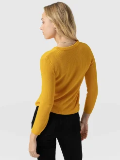 Knitwear|Sweaters|Saint and Sofia Honeycomb Rib Sweater - Yellow