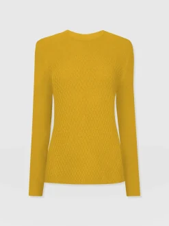 Knitwear|Sweaters|Saint and Sofia Honeycomb Rib Sweater - Yellow