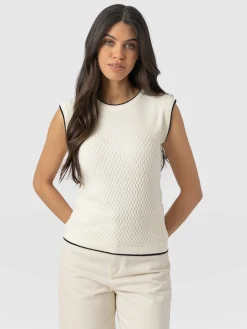 T-shirts & Tanks|Knitwear|Saint and Sofia Honeycomb Sleeveless Rib Knit - Cream