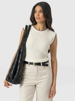T-shirts & Tanks|Knitwear|Saint and Sofia Honeycomb Sleeveless Rib Knit - Cream