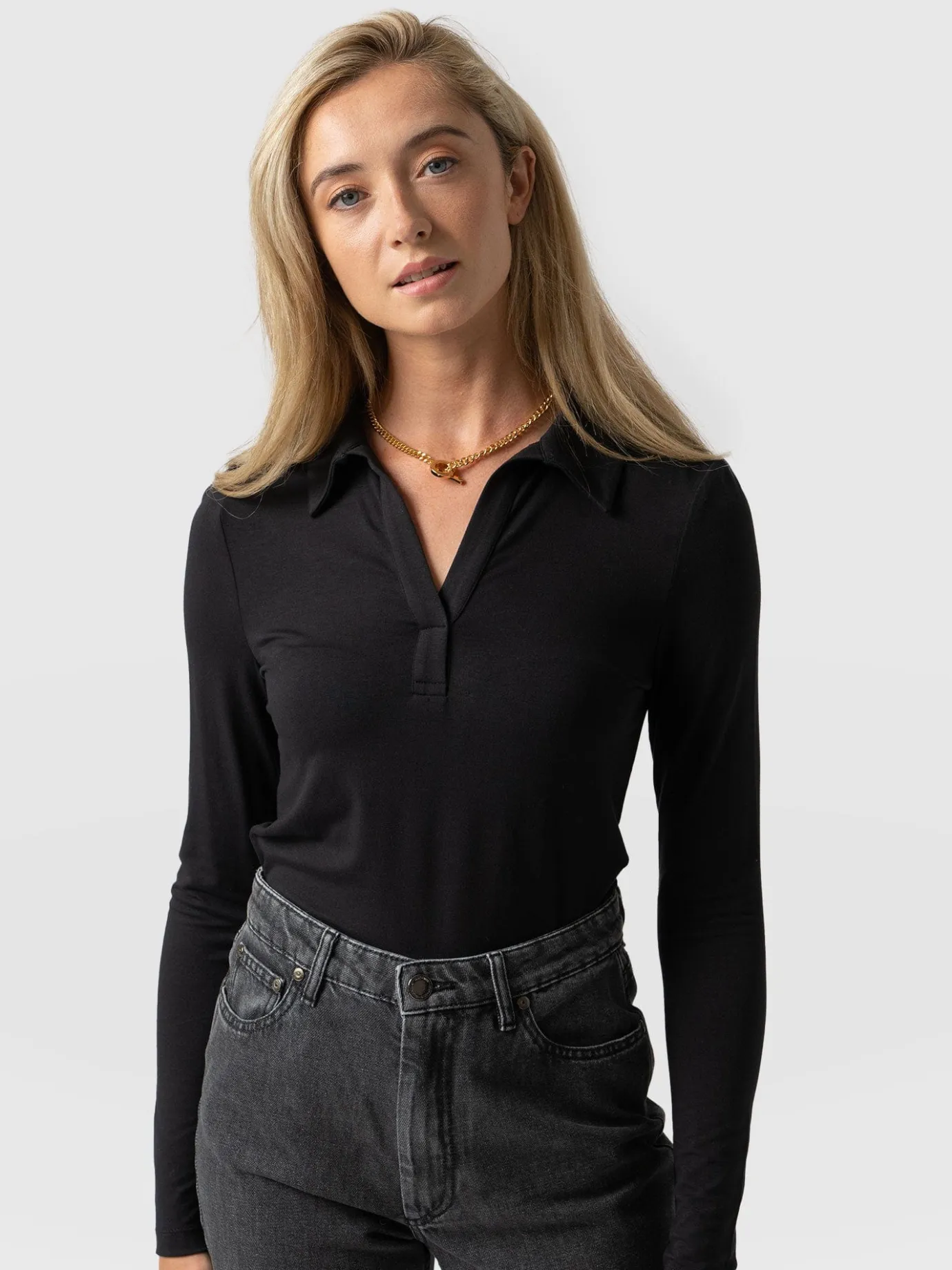 T-shirts & Tanks|Saint and Sofia Isla Polo Tee - Black