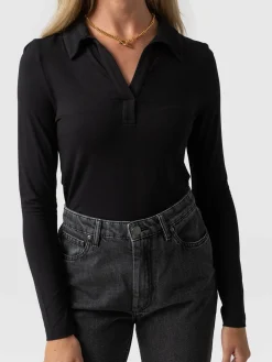 T-shirts & Tanks|Saint and Sofia Isla Polo Tee - Black