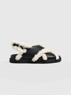 Sandals|Shoes|Saint and Sofia Isla Shearling Sandal - Black